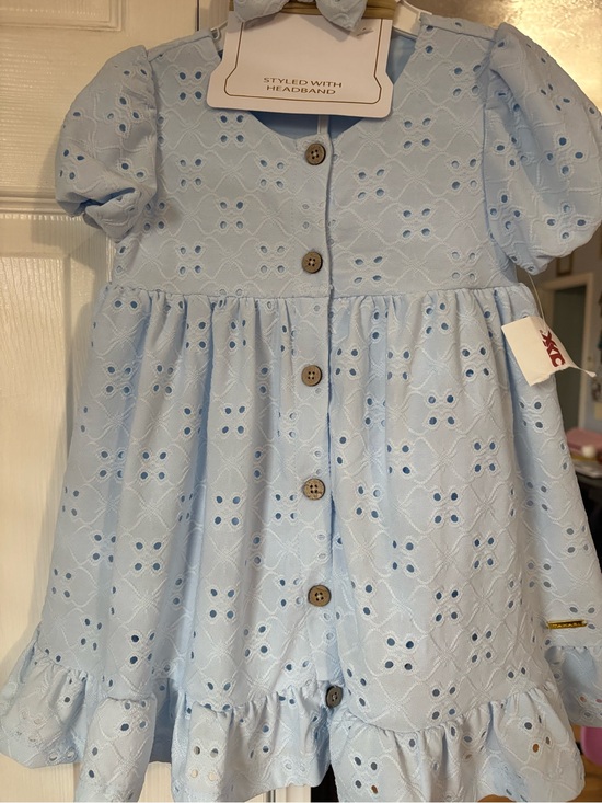 Tahari Other - Tahari Light Blue Eyelet Button-Front Dress with Puff Sleeves